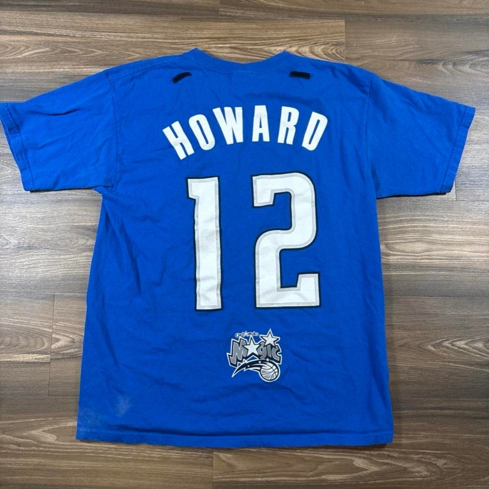 Yazbek Howard Magic #12 blue t-shirt with white text and logo, size L
